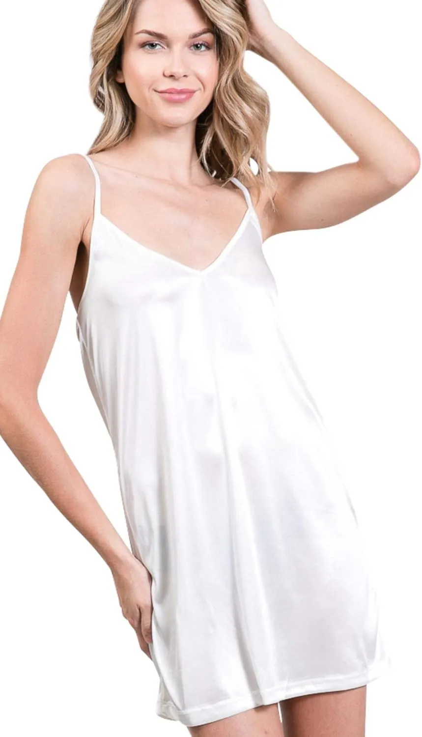 MELODY V Neck Satin Camisole Chemise Full Slip Nightgown Lounge Wear Sleepwear Pajamas