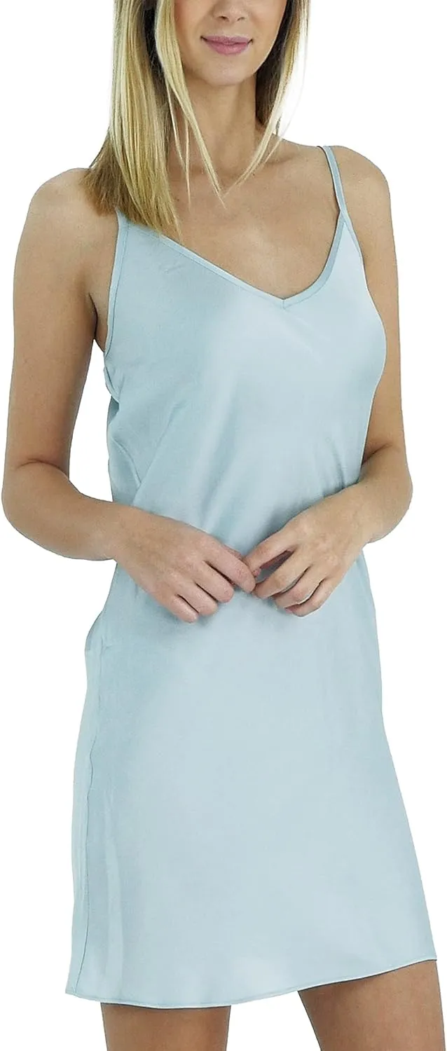 MELODY Women V neck bias cut satin camisole full slip dress