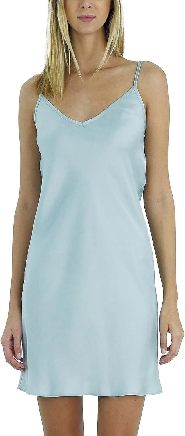 MELODY Women V neck bias cut satin camisole full slip dress