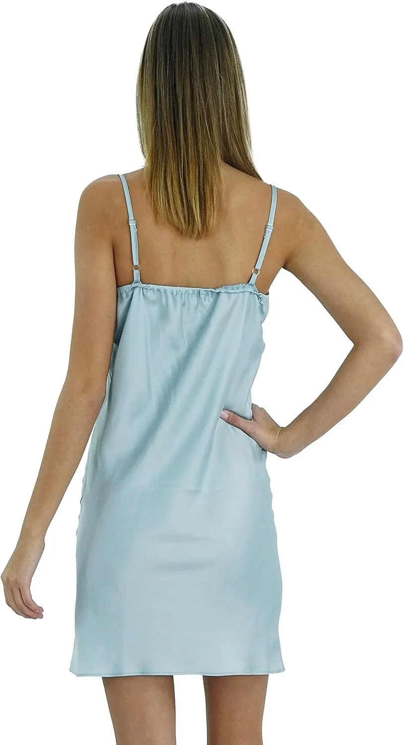 MELODY Women V neck bias cut satin camisole full slip dress