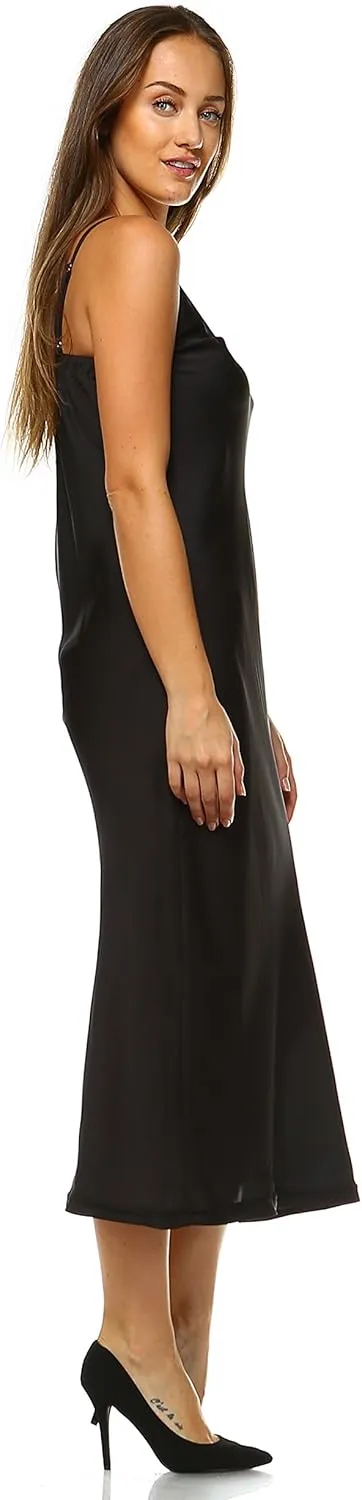 MELODY Women V neck bias cut satin camisole full slip dress