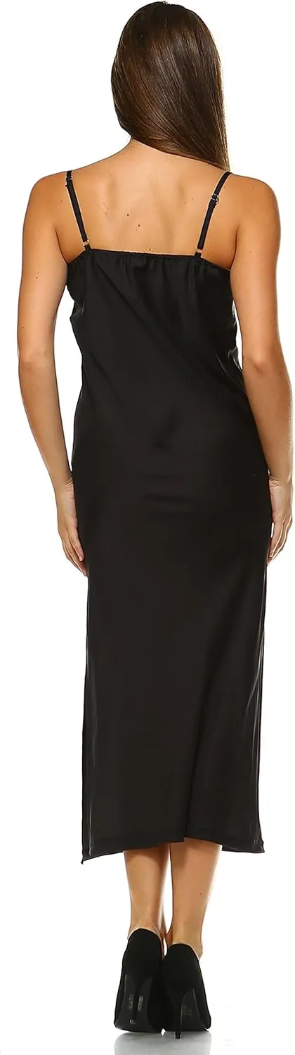 MELODY Women V neck bias cut satin camisole full slip dress