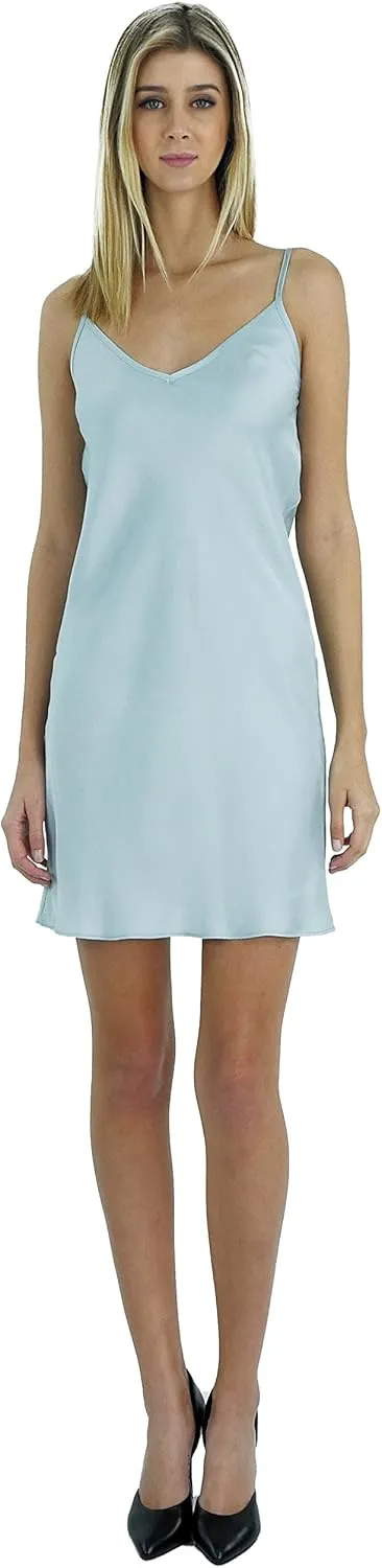 MELODY Women V neck bias cut satin camisole full slip dress