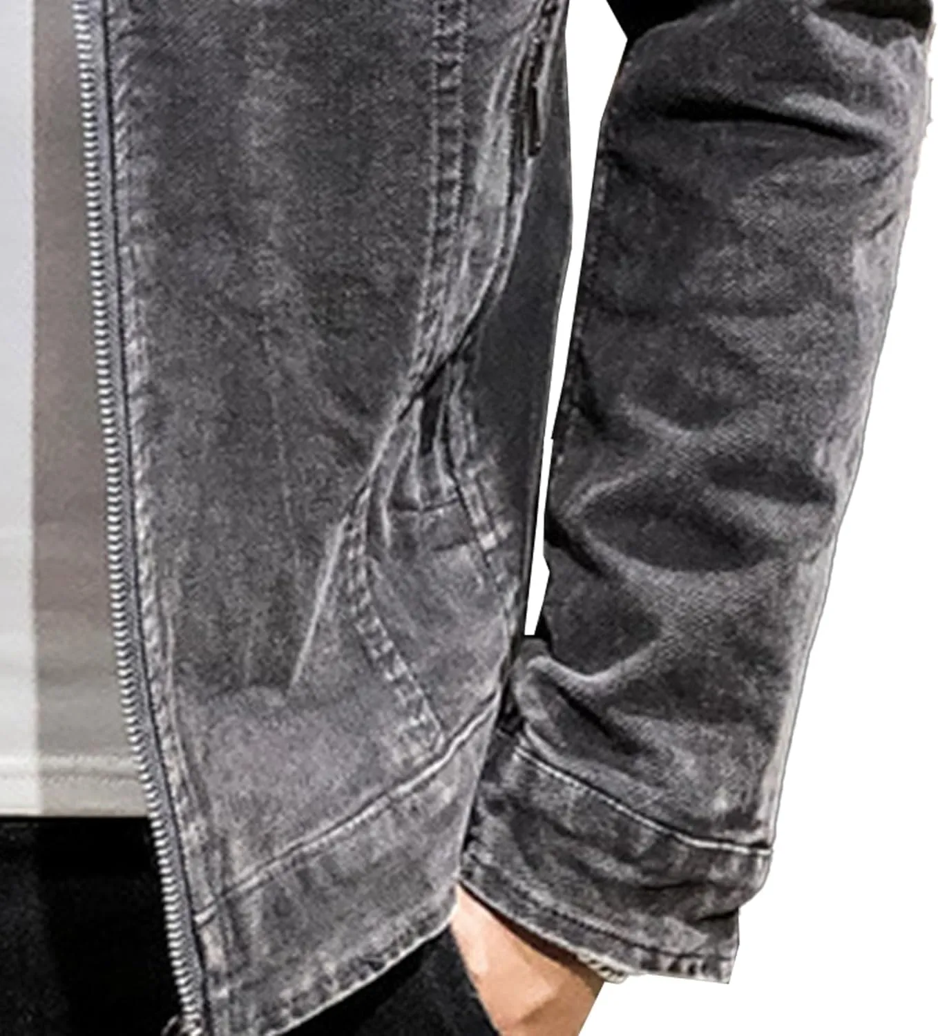 Men's Banded Collar Denim Jacket Distressed Moto Button Down Denim Shirt Full Zip Long Sleeve Winter Jacket