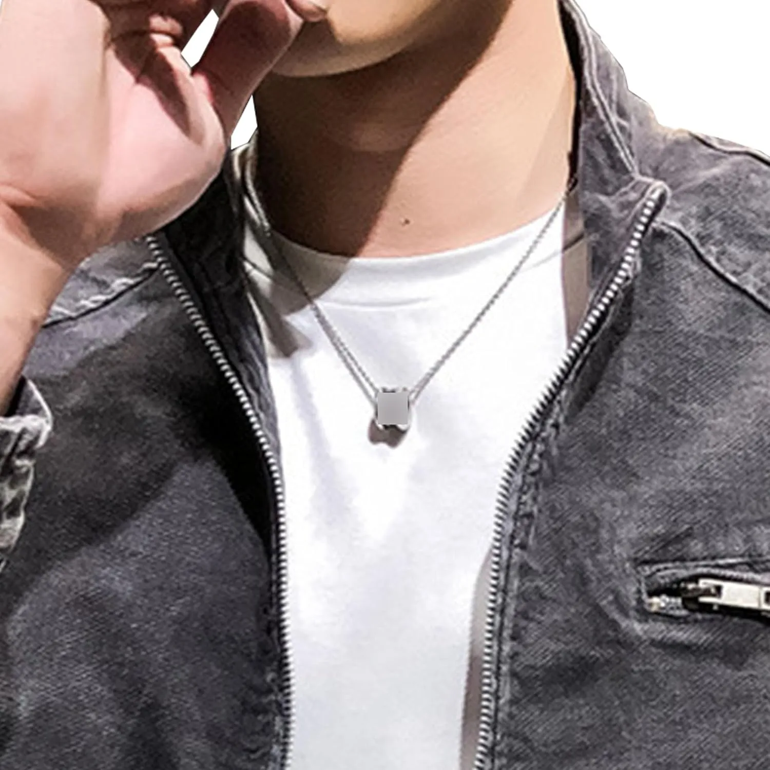 Men's Banded Collar Denim Jacket Distressed Moto Button Down Denim Shirt Full Zip Long Sleeve Winter Jacket