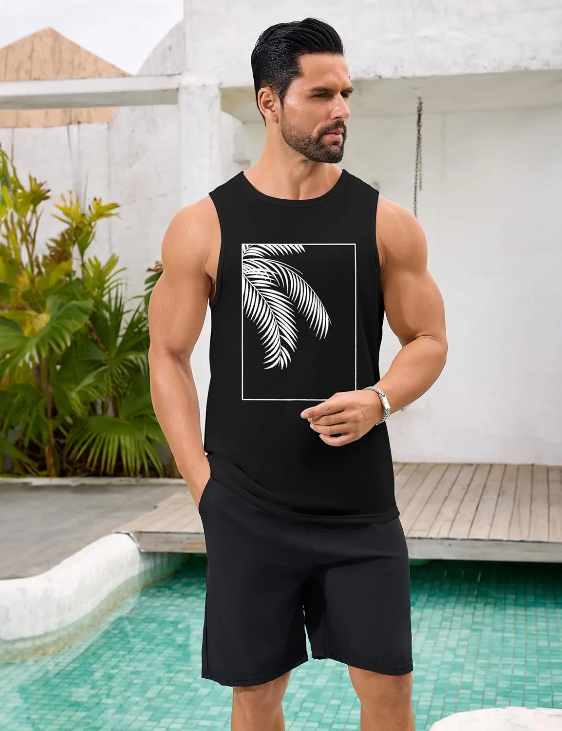 Mens Beach Tank Tops Summer Hawaii Vacation Graphic Muscle Palm Tree Sleeveless Shirts
