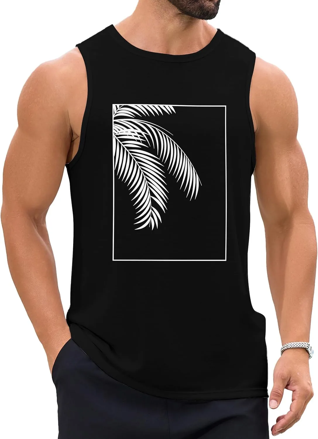 Mens Beach Tank Tops Summer Hawaii Vacation Graphic Muscle Palm Tree Sleeveless Shirts