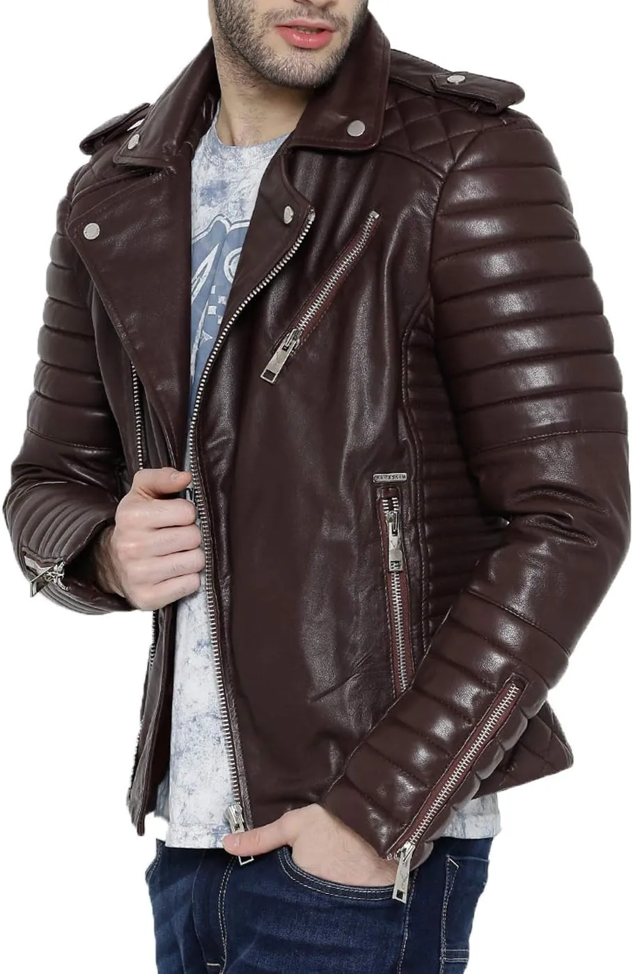 Men's Black & BROWN Genuine Lambskin Leather Biker Jacket VINTAGE REAL MOTORCYCLE JACKETS FOR MEN
