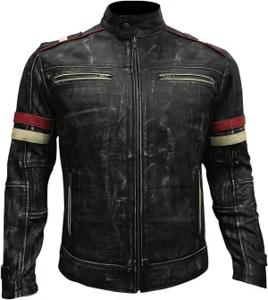 Mens Cafe Racer Vintage Motorcycle Distressed Retro Biker Leather Jacket