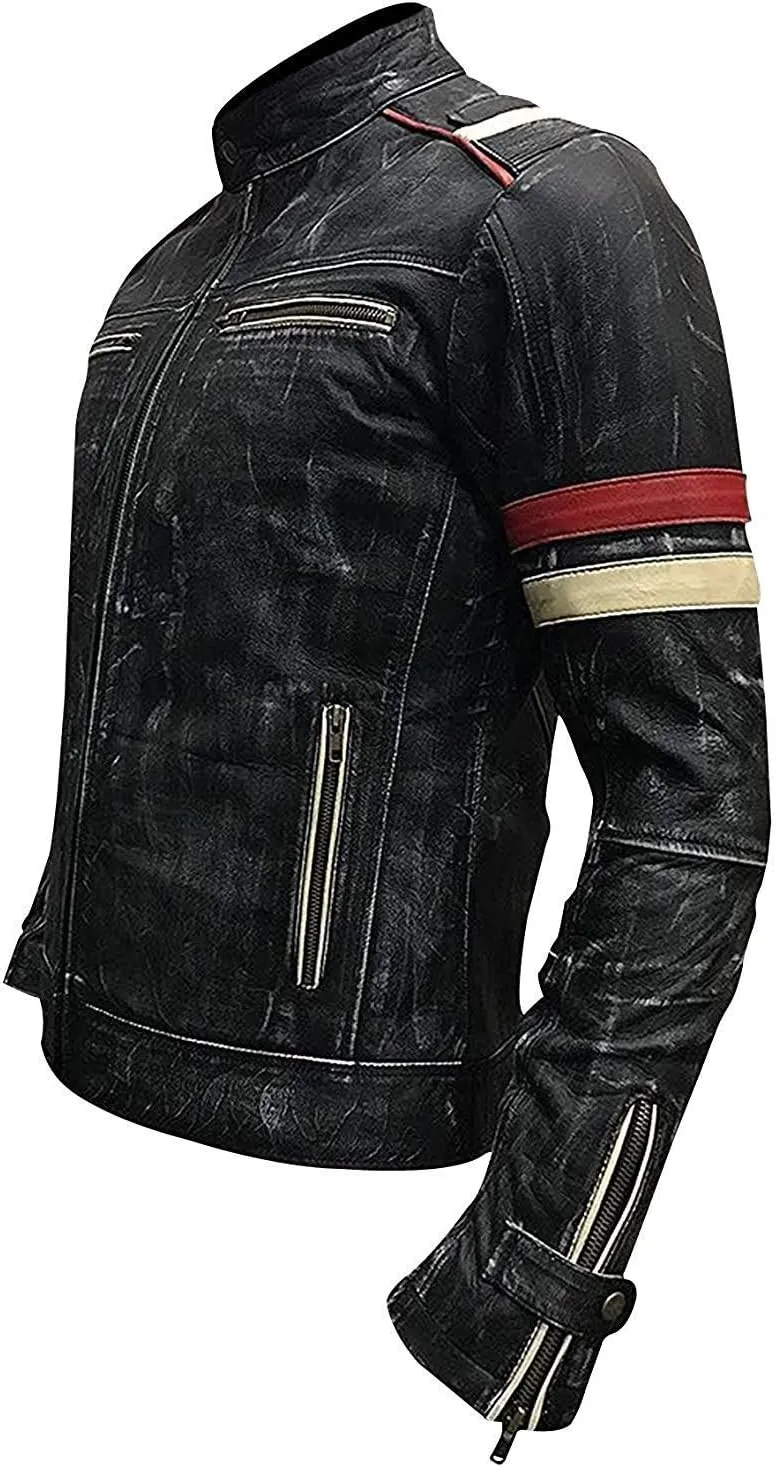 Mens Cafe Racer Vintage Motorcycle Distressed Retro Biker Leather Jacket