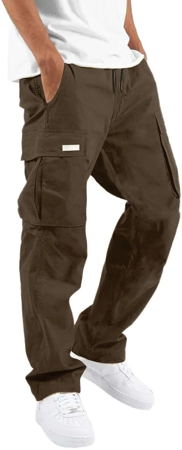 Mens Cargo Pants Summer Lightweight Elastic Waist Wide Pant Loose Fit Joggers Outdoor Hiking Trousers