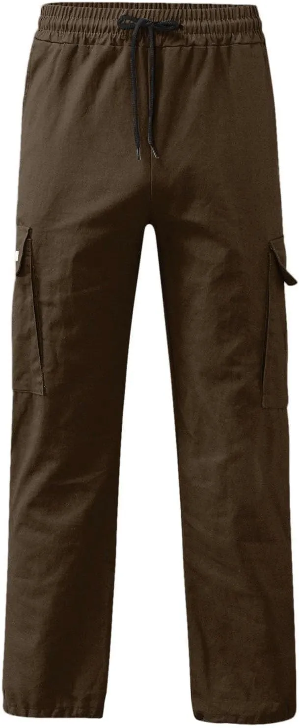 Mens Cargo Pants Summer Lightweight Elastic Waist Wide Pant Loose Fit Joggers Outdoor Hiking Trousers