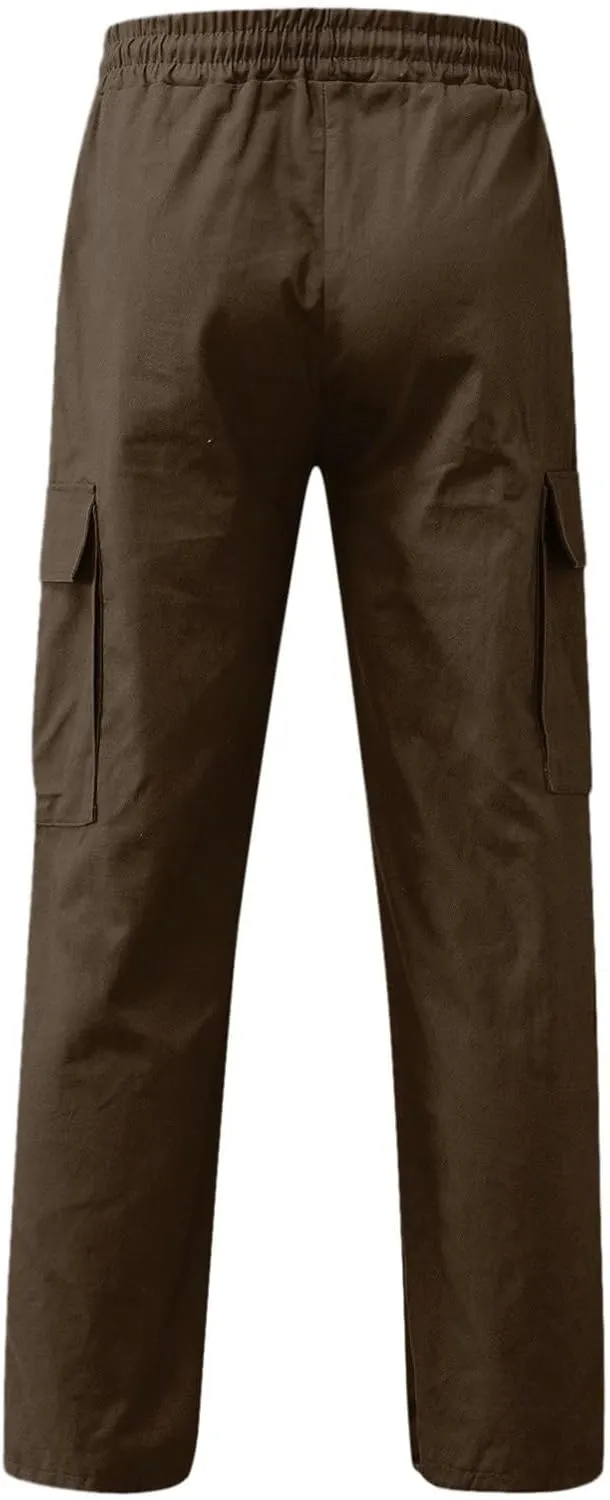 Mens Cargo Pants Summer Lightweight Elastic Waist Wide Pant Loose Fit Joggers Outdoor Hiking Trousers