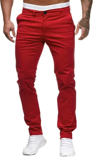 Mens Casual Outdoor Pants Lightweight Cotton Twill Elastic Waist Tapered Joggers Chino Pants with Pockets