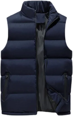Men's Down Vest - Autumn Winter Men Vest Cotton Padded Men Waistcoat Solid Color Stand Collar Zipped Pockets Jacket Windproof Sleeveless Outdoor Warm Outerwear,Blue,4XL