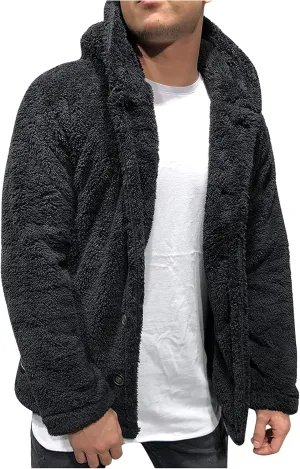 Mens Fluffy Fuzzy Jacket,Plush Fleece Casual Winter Fall Button Up Cardigan Coat Soft Sherpa Outerwear