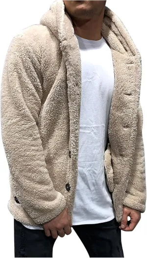 Mens Fluffy Fuzzy Jacket,Plush Fleece Casual Winter Fall Button Up Cardigan Coat Soft Sherpa Outerwear
