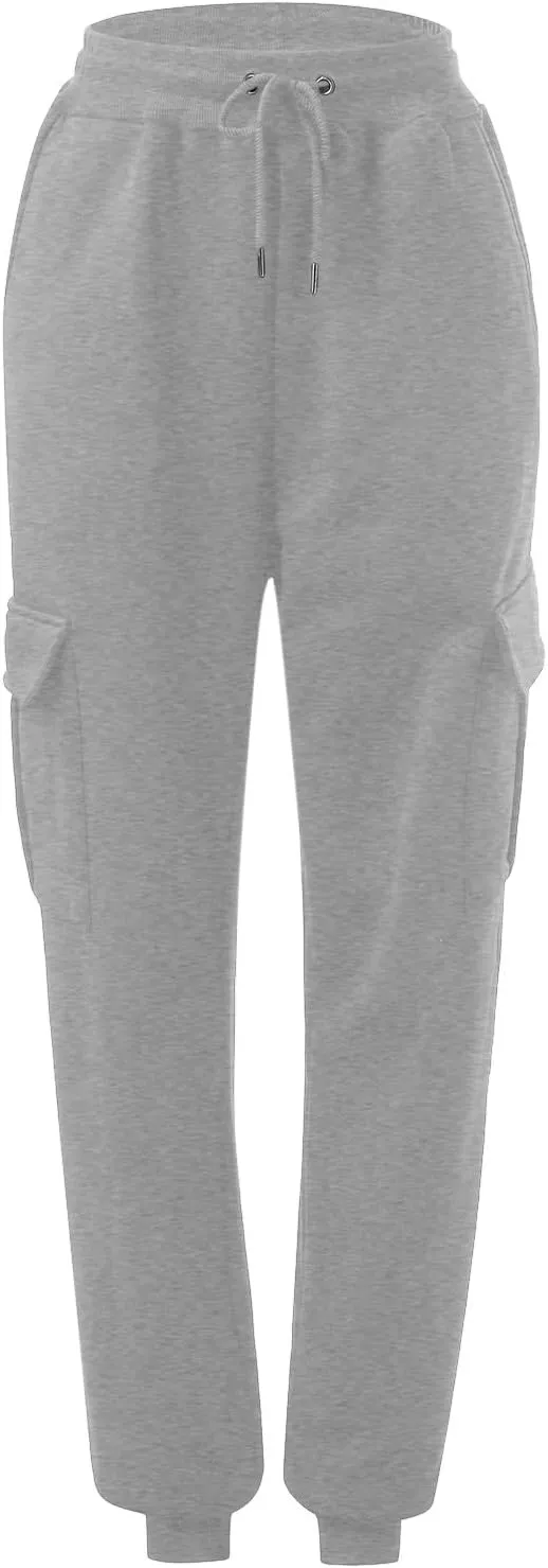 Men's Heavyweight Fleece Cargo Sweatpants Winter Drawstring Elastic Waist Joggers Baggy Cargo Pants Trousers with Pockets
