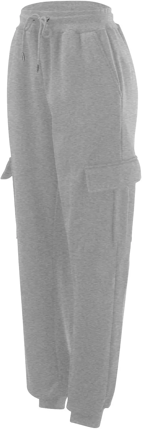 Men's Heavyweight Fleece Cargo Sweatpants Winter Drawstring Elastic Waist Joggers Baggy Cargo Pants Trousers with Pockets