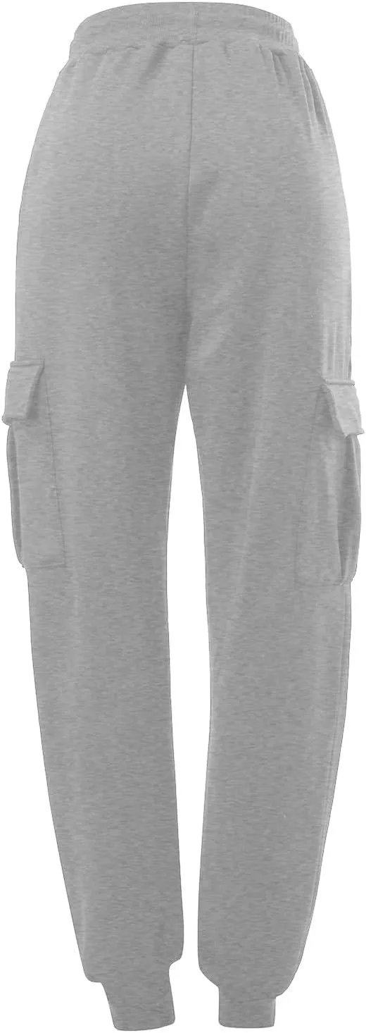 Men's Heavyweight Fleece Cargo Sweatpants Winter Drawstring Elastic Waist Joggers Baggy Cargo Pants Trousers with Pockets