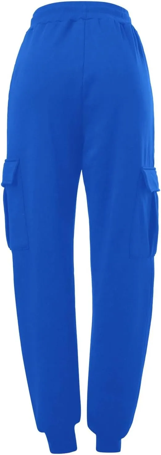 Men's Heavyweight Fleece Cargo Sweatpants Winter Drawstring Elastic Waist Joggers Baggy Cargo Pants Trousers with Pockets