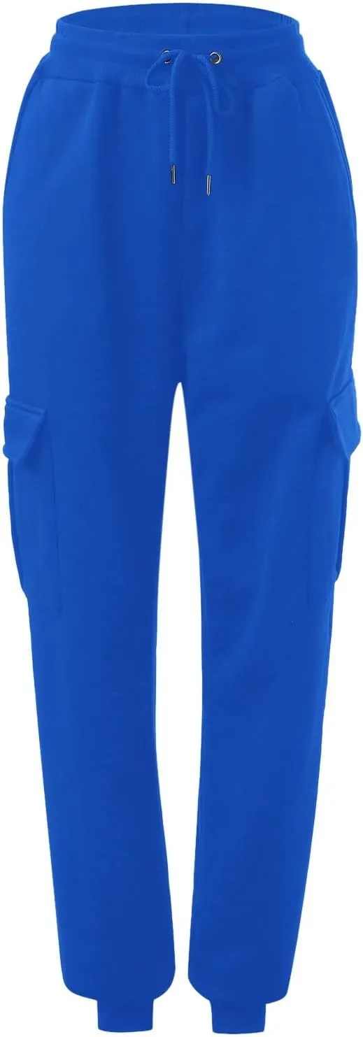 Men's Heavyweight Fleece Cargo Sweatpants Winter Drawstring Elastic Waist Joggers Baggy Cargo Pants Trousers with Pockets