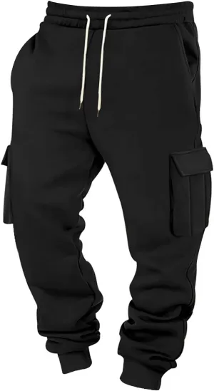 Mens Hiking Cargo Pants Large Elastic Waist Pants with Multi-Pocket Fit Drawstring Wide Trousers