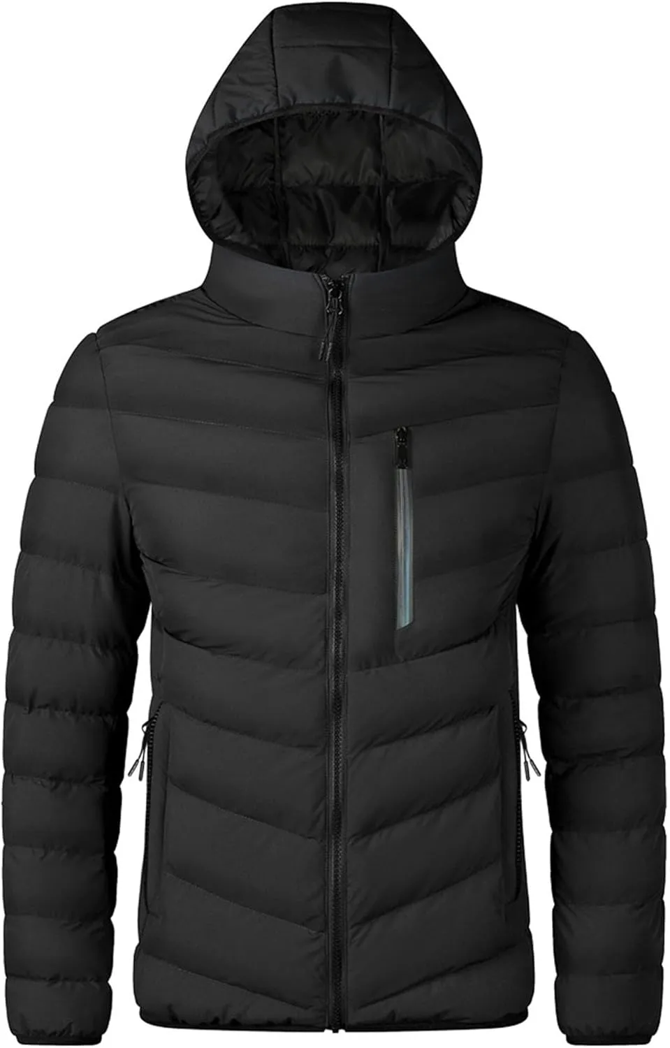 Men's Hooded Puffer Jacket Multi-Pockets Thicken Insulated Windproof Winter Coat Warm Cotton Padded Down Jacket