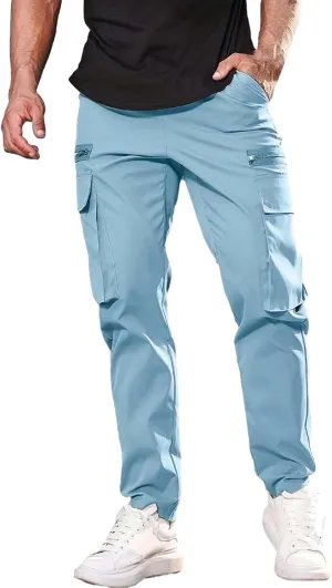Mens Linen Cotton Pants Lightweight Mens Hiking Pants Cargo Pant Zipper Pocket Streetwear Pants Men White Loose Pant