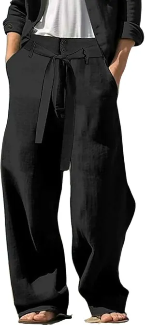 Mens Linen Pants Beach Tall Casual Drawstring Elastic Waist Beach Yoga Pants Summer Lightweight Trousers with Pockets