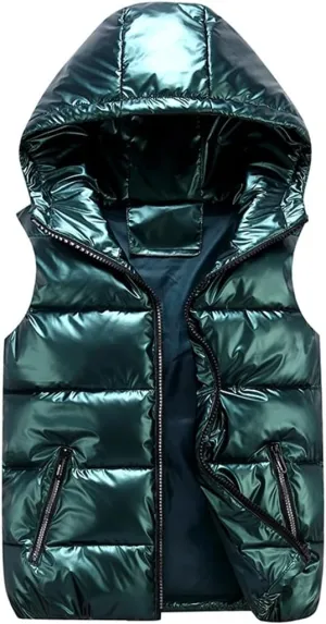 Men's Outdoor Winter Vest Warm Stand Collar Puffer Sleeveless Jacket Outerwear Padded Hooded Down Vest