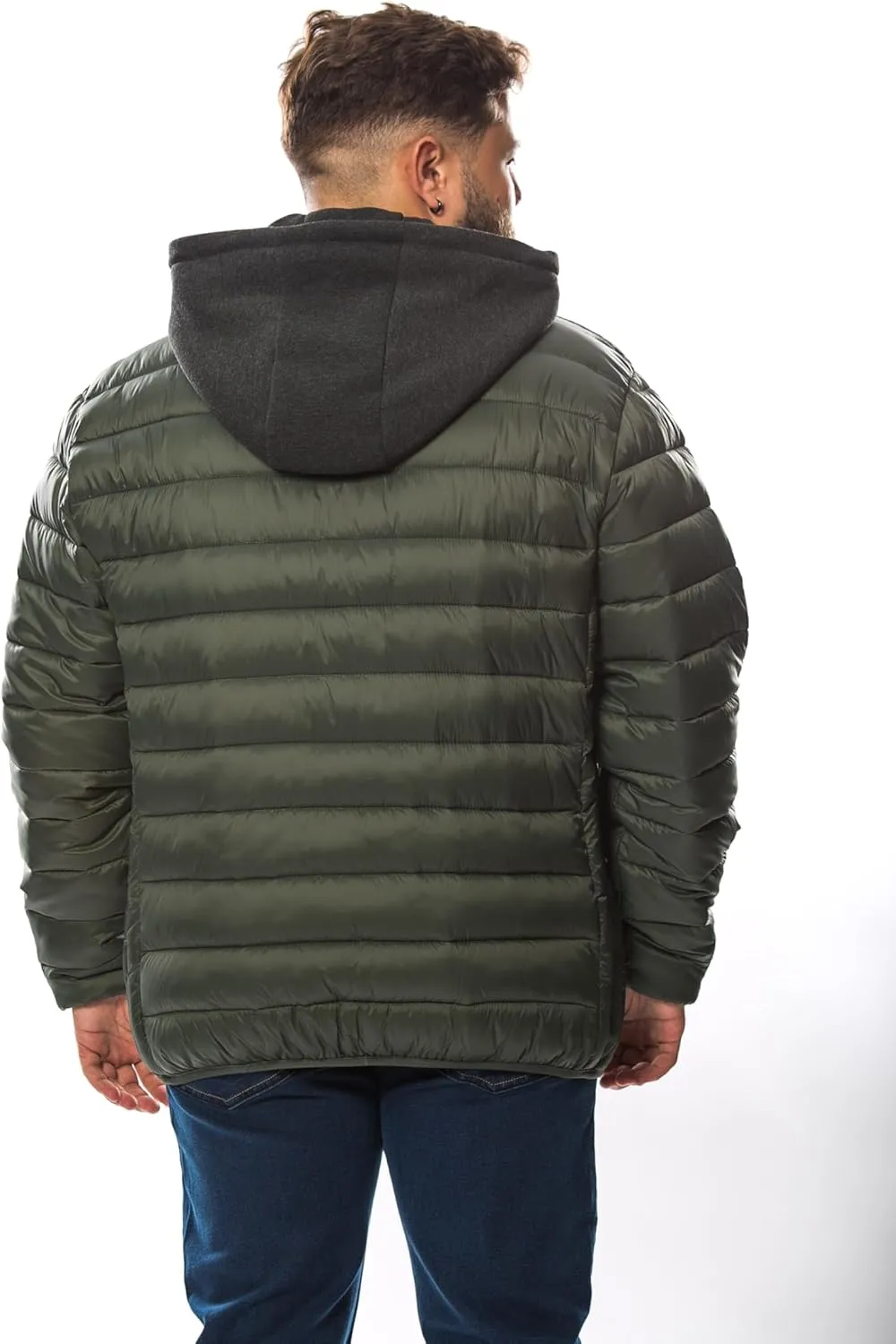 Men's Plus Size Puffer Jacket  Lightweight Hooded Insulated Winter Coat, Windproof, Zipper Down Jacket, Warm & Durable