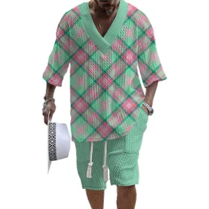 Men's Printed Short Sleeve Shorts Textured Set 12937710YY