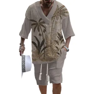 Men's Printed Short Sleeve Shorts Textured Set 18432029YY