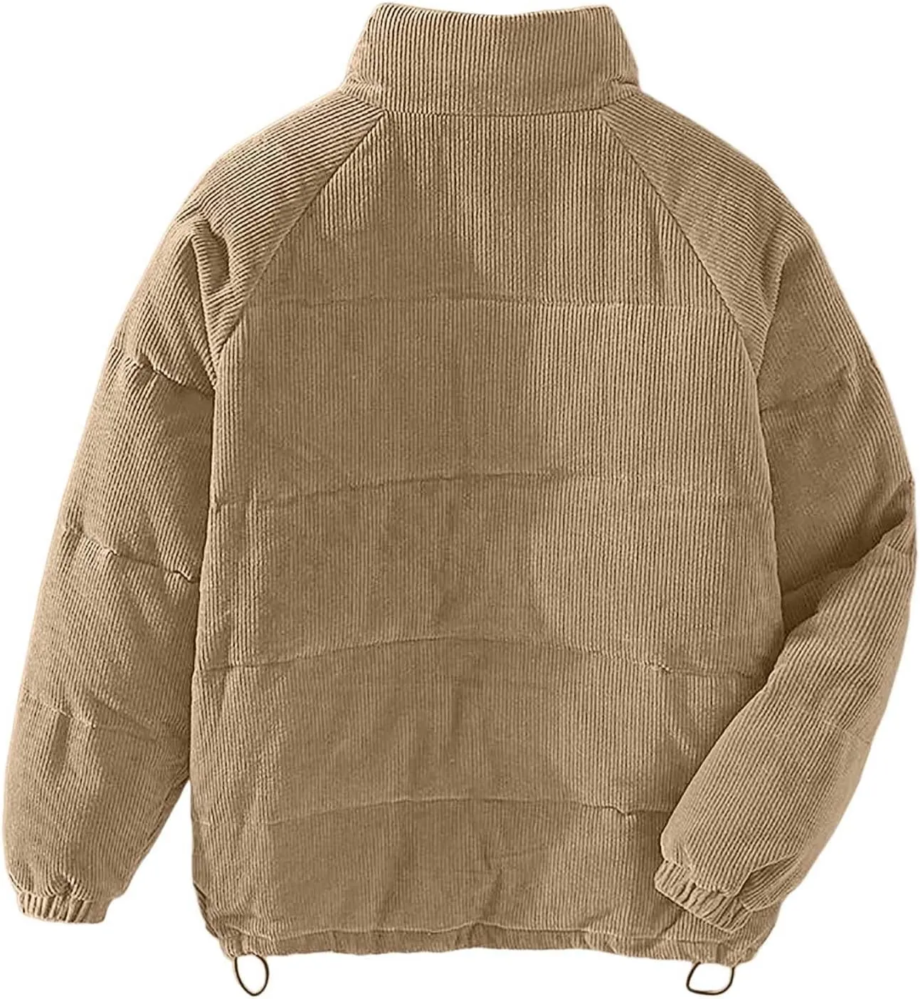 Mens Quilted Jacket Stand Collar Casual Zip Up Lightweight Down Jacket Drawstring Button Winter Coat with Pockets