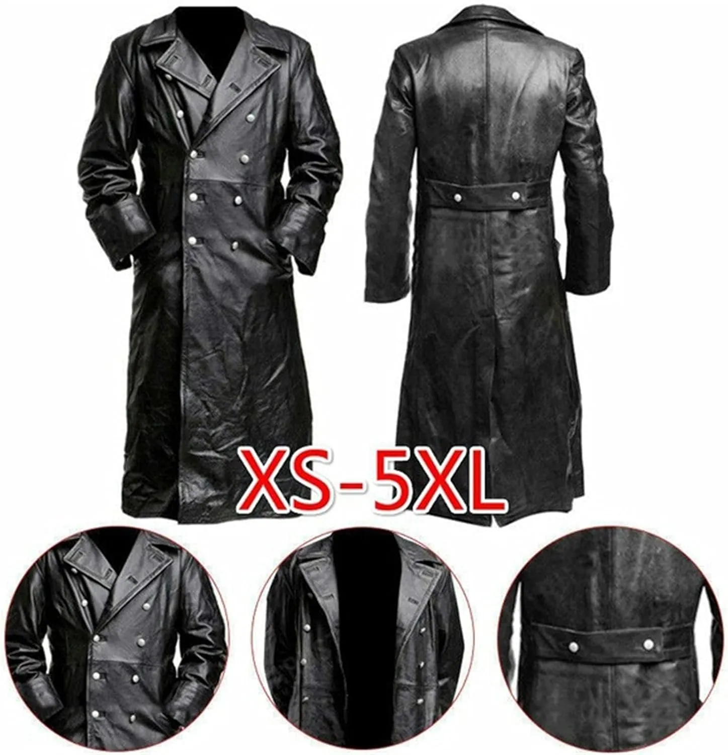 Mens Retro Leather Vintage Long Coat Trench Steampunk Gothic Jacket Overcoat Fashion Leather Gothic