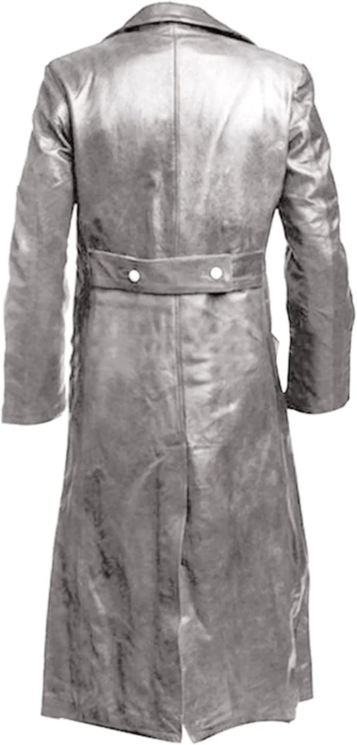 Mens Retro Leather Vintage Long Coat Trench Steampunk Gothic Jacket Overcoat Fashion Leather Gothic