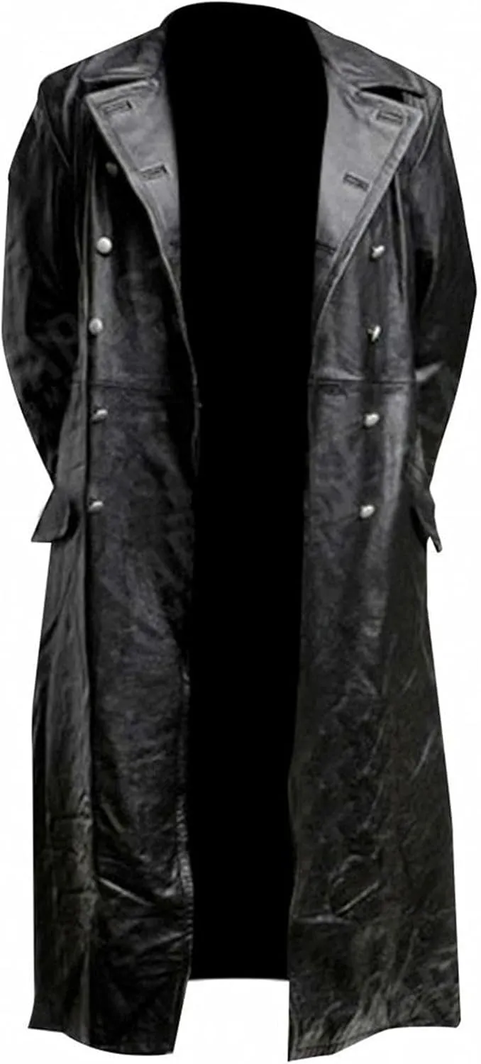Mens Retro Leather Vintage Long Coat Trench Steampunk Gothic Jacket Overcoat Fashion Leather Gothic