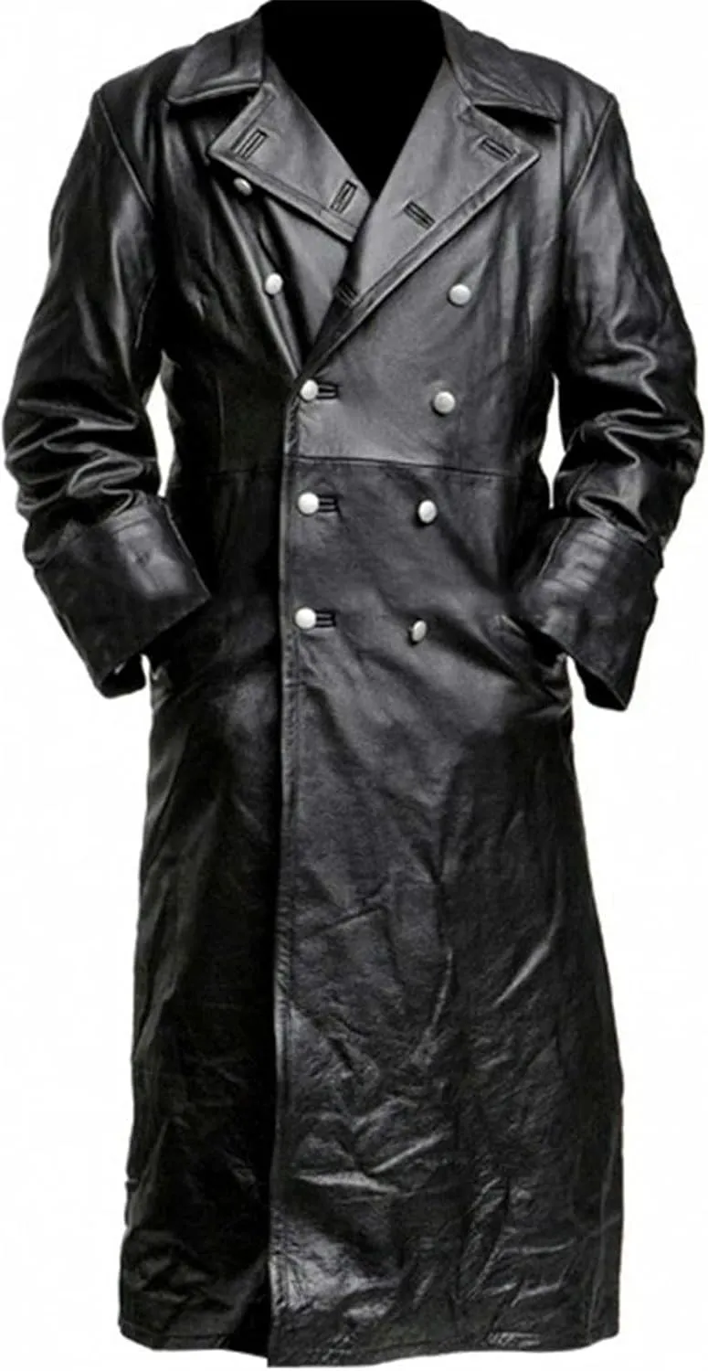 Mens Retro Leather Vintage Long Coat Trench Steampunk Gothic Jacket Overcoat Fashion Leather Gothic