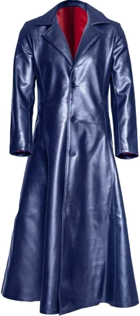 Mens Retro Leather Vintage Long Coat Trench Steampunk Gothic Jacket Overcoat Fashion Leather Gothic