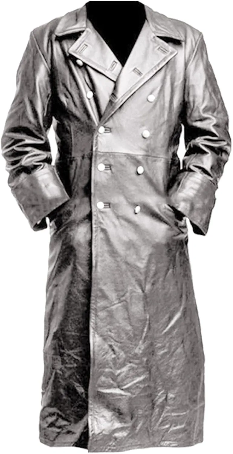 Mens Retro Leather Vintage Long Coat Trench Steampunk Gothic Jacket Overcoat Fashion Leather Gothic