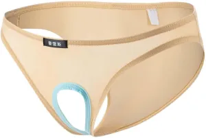 Mens Sexy Open Front Bikini Briefs Low Rise Underwear Hole In Front Breathable Ice Silk Jockstrap Thong Panties