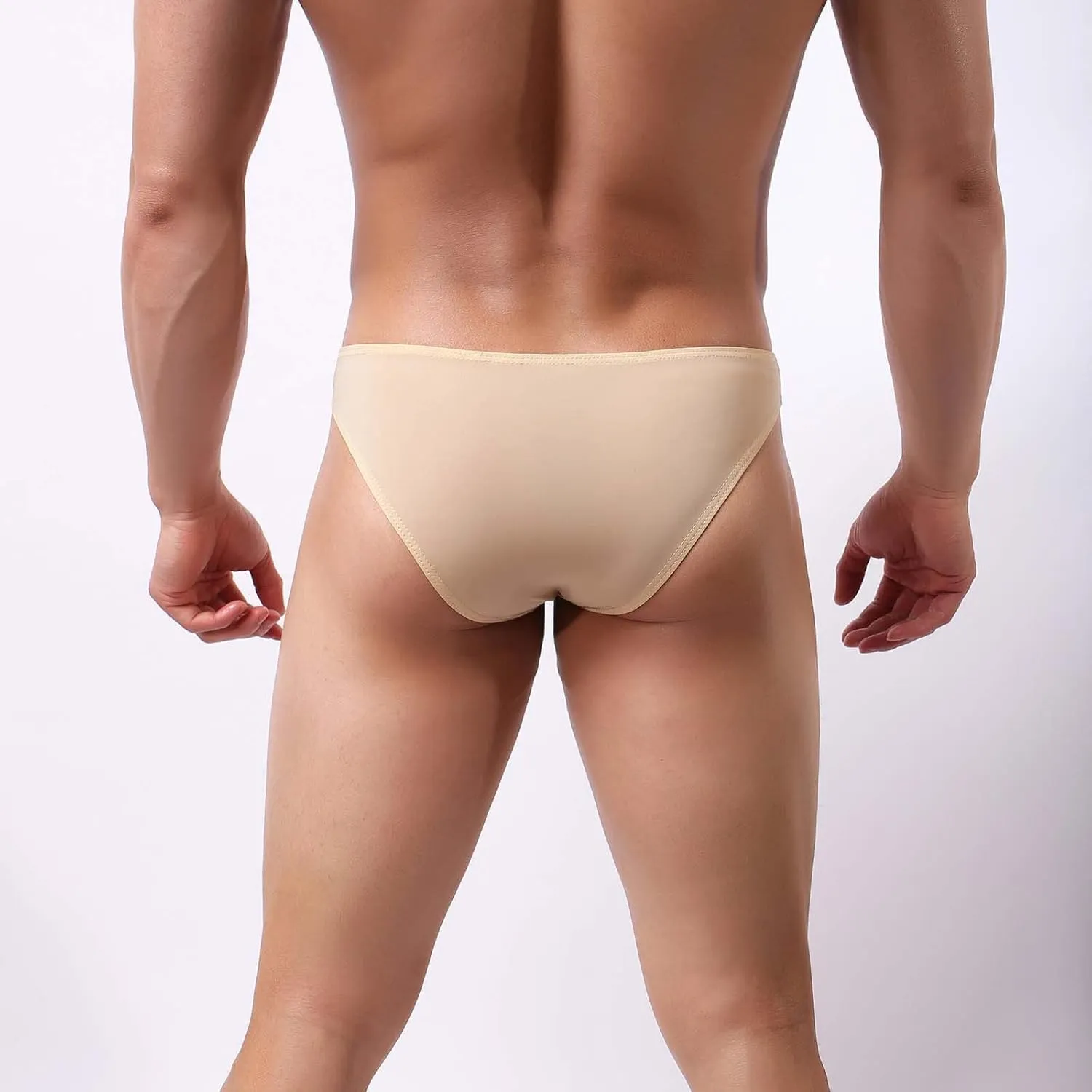 Mens Sexy Open Front Bikini Briefs Low Rise Underwear Hole In Front Breathable Ice Silk Jockstrap Thong Panties