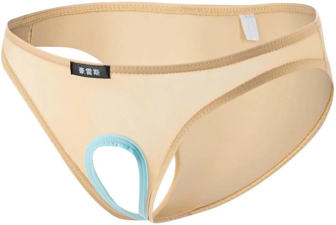 Mens Sexy Open Front Bikini Briefs Low Rise Underwear Hole In Front Breathable Ice Silk Jockstrap Thong Panties