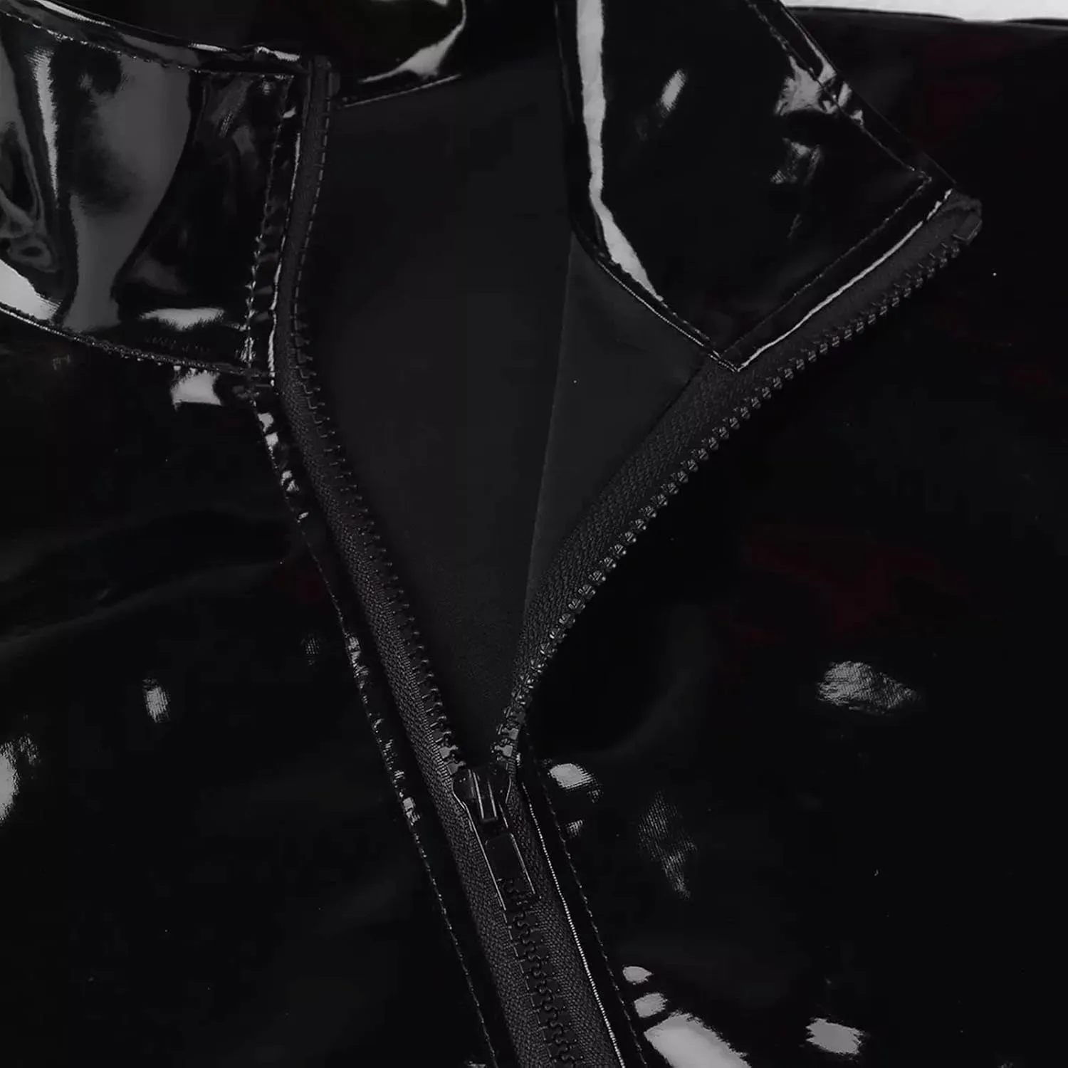 Men's Shiny Latex Patent Leather Blouse Zipper Stand Collar Vest Short Sleeve Casual Shirt Jacket Tops Clubwear