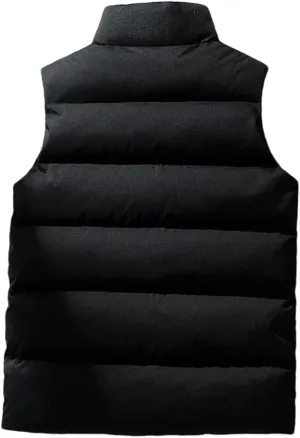 Men's Sleeveless Cotton-Padded Jacket Men Vest Stand Collar Waistcoat Male