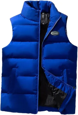 Men's Sleeveless Cotton-Padded Jacket Men Vest Stand Collar Waistcoat Male