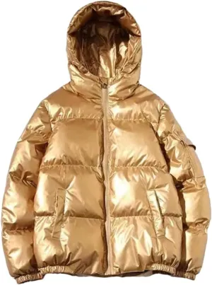 Men's Solid Color Parka Bright Thick Hooded Cotton-Padded Jacket Outwear Loosewater Proof Warm Coat Clothes
