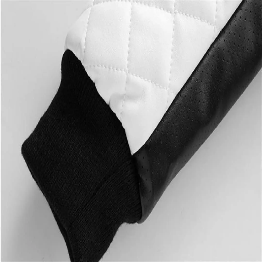Men's Stitching Motorcycle Jacket Stand Collar Casual Slim PU Leather Jacket Winter