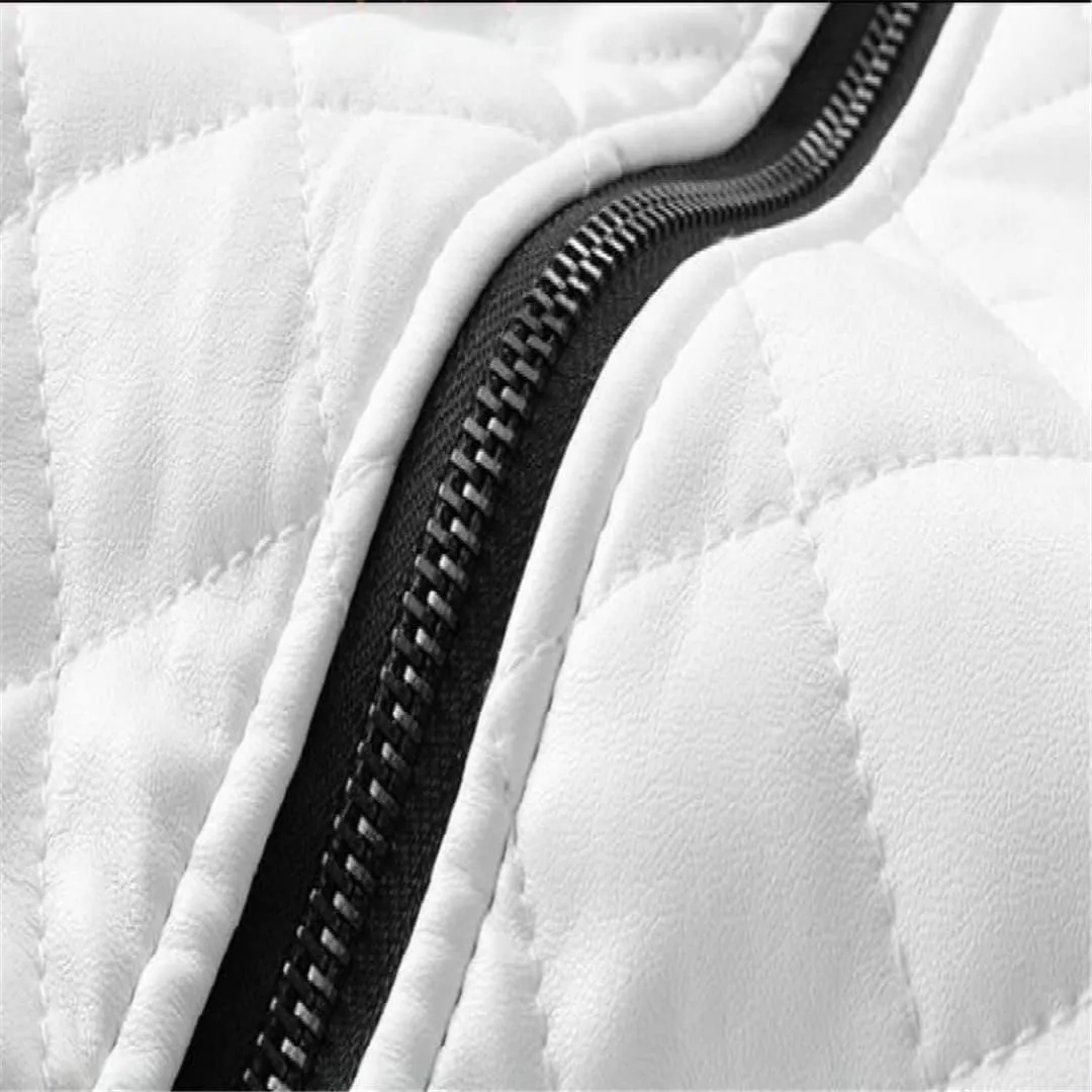 Men's Stitching Motorcycle Jacket Stand Collar Casual Slim PU Leather Jacket Winter